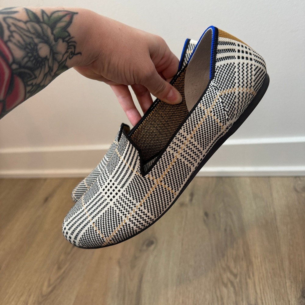 Rothys The Loafer Prince Plaid Black White Tan Knit Ballet Flats Women's 8.5 EUC - Picture 4 of 5